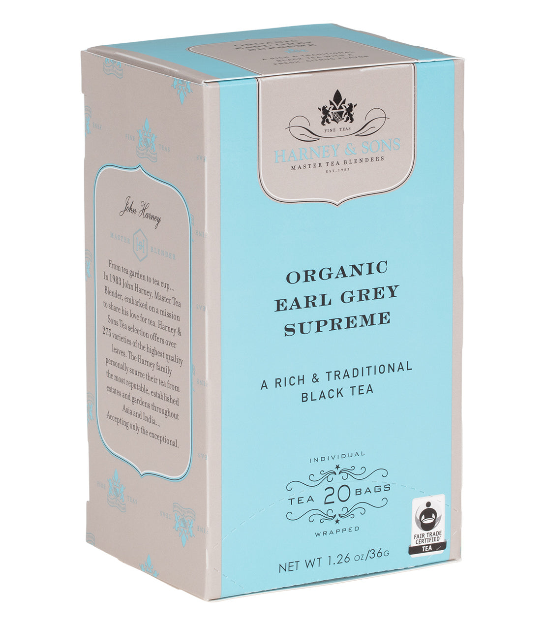 Organic Earl Grey Supreme, Box of 20 Premium Teabags - Harney & Sons Fine Teas