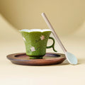 Green Crane Cup/Saucer/Spoon  — Premium Gift Box, Celadon Floral-Rim Tea Cup with Handle - GOSEUNG