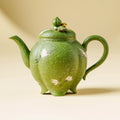 Green Crane Teapot — Premium Gift Box, Enamel Butterfly Ornament Lid