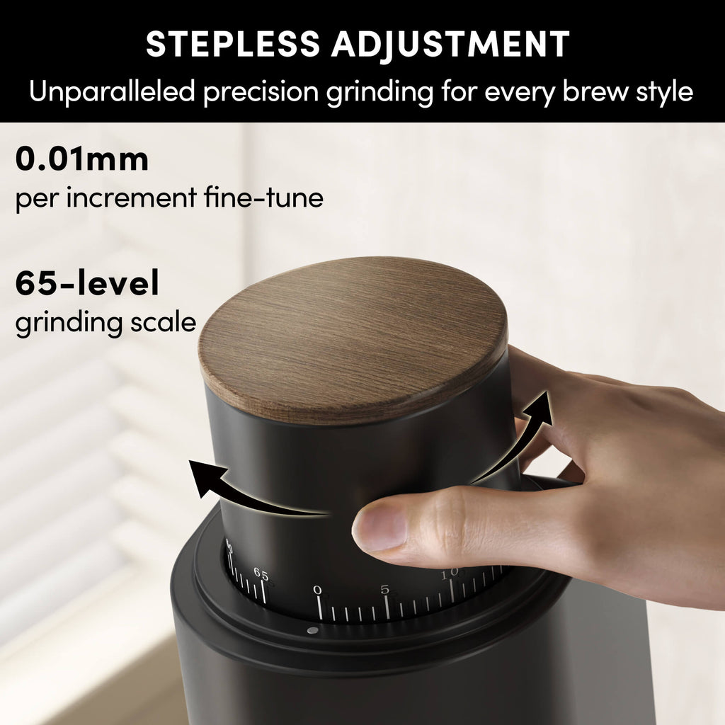Geimori GU38 Single Dose Coffee Grinder, Electric Burr Coffee Grinder with 38mm Conical Burrs, Stepless Adjustment, Zero Retention