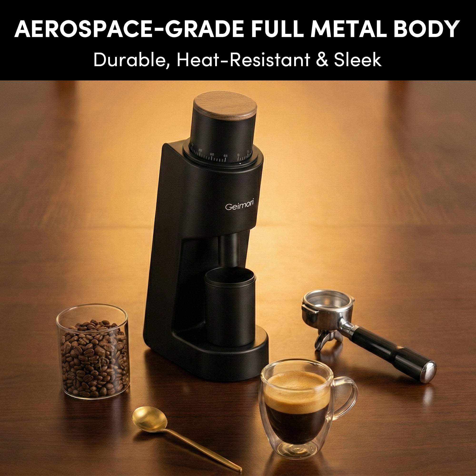 Geimori GU38 Single Dose Coffee Grinder, Electric Burr Coffee Grinder with 38mm Conical Burrs, Stepless Adjustment, Zero Retention