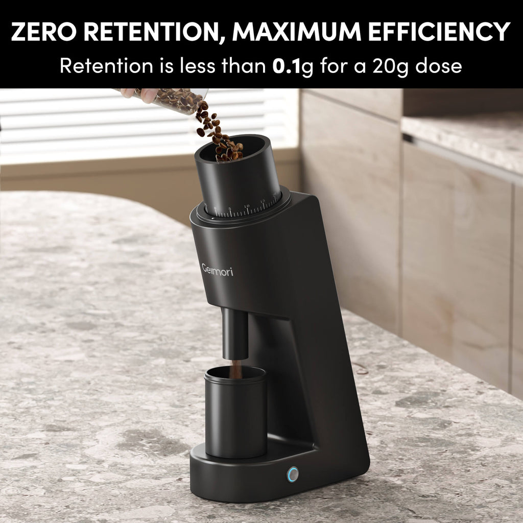 Geimori GU38 Single Dose Coffee Grinder, Electric Burr Coffee Grinder with 38mm Conical Burrs, Stepless Adjustment, Zero Retention