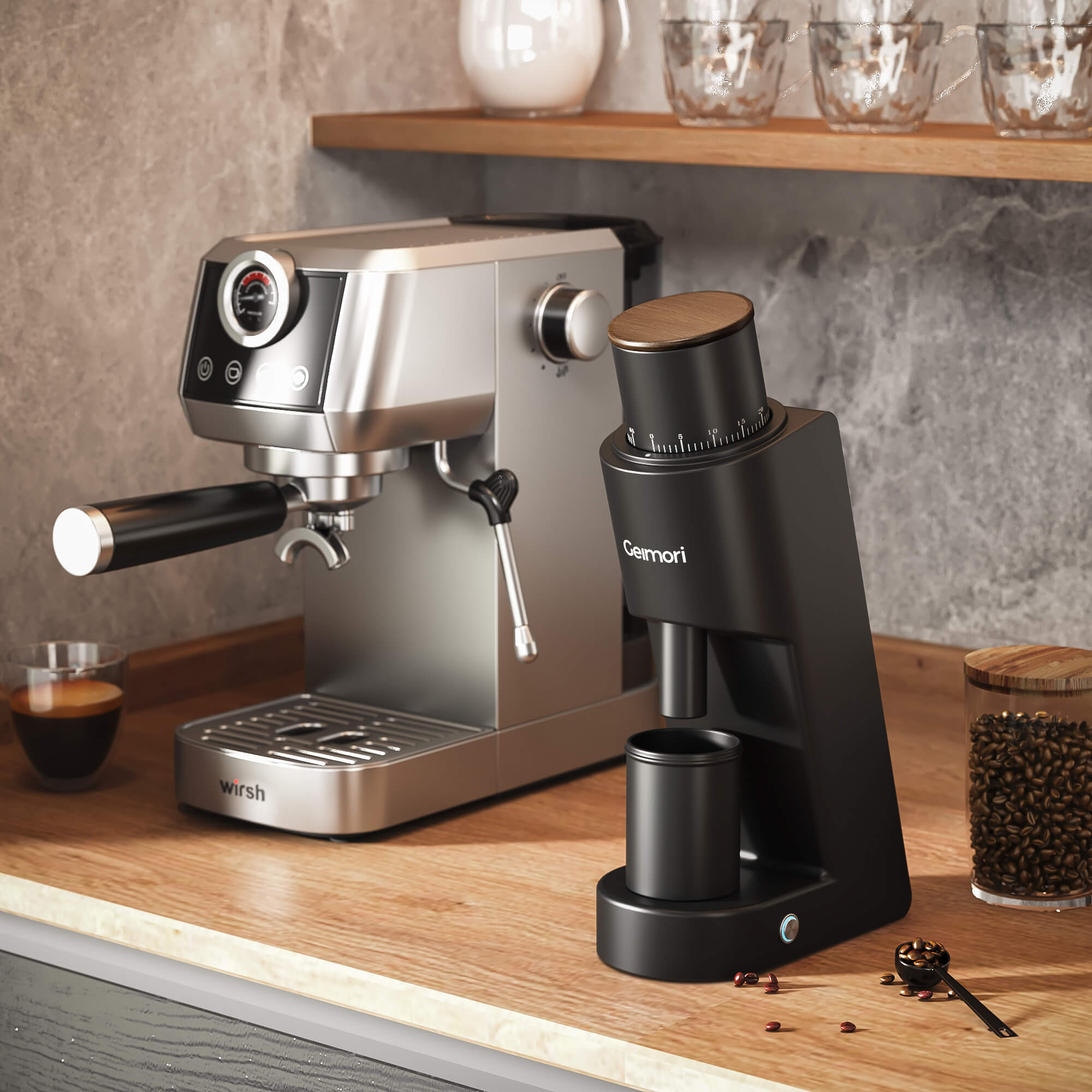 Geimori GU38 Single Dose Coffee Grinder, Electric Burr Coffee Grinder with 38mm Conical Burrs, Stepless Adjustment, Zero Retention