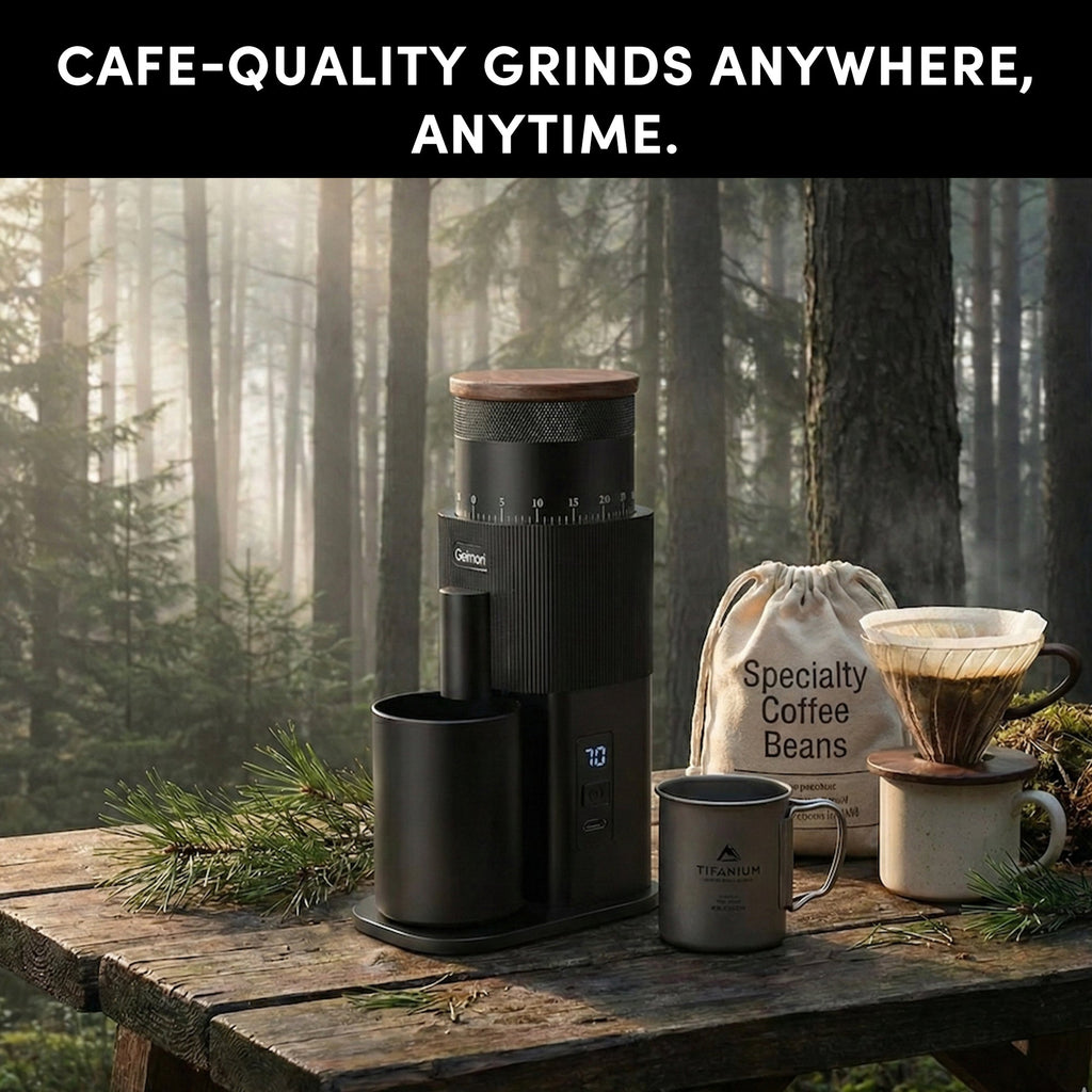 Geimori T38-The True Pro Grade Portable Coffee Grinder with 38mm Conical Burrs, 3600mAh Batteries, Stepless Grind Settings - Wirsh