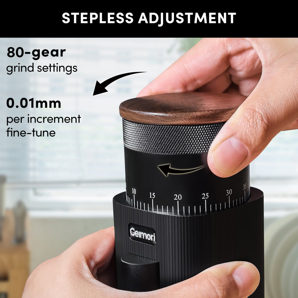 Geimori T38-The True Pro Grade Portable Coffee Grinder with 38mm Conical Burrs, 3600mAh Batteries, Stepless Grind Settings - Wirsh
