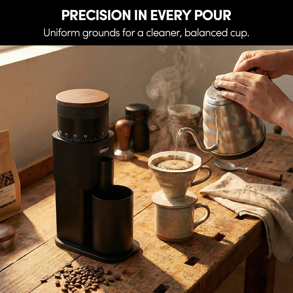 Geimori T38-The True Pro Grade Portable Coffee Grinder with 38mm Conical Burrs, 3600mAh Batteries, Stepless Grind Settings - Wirsh