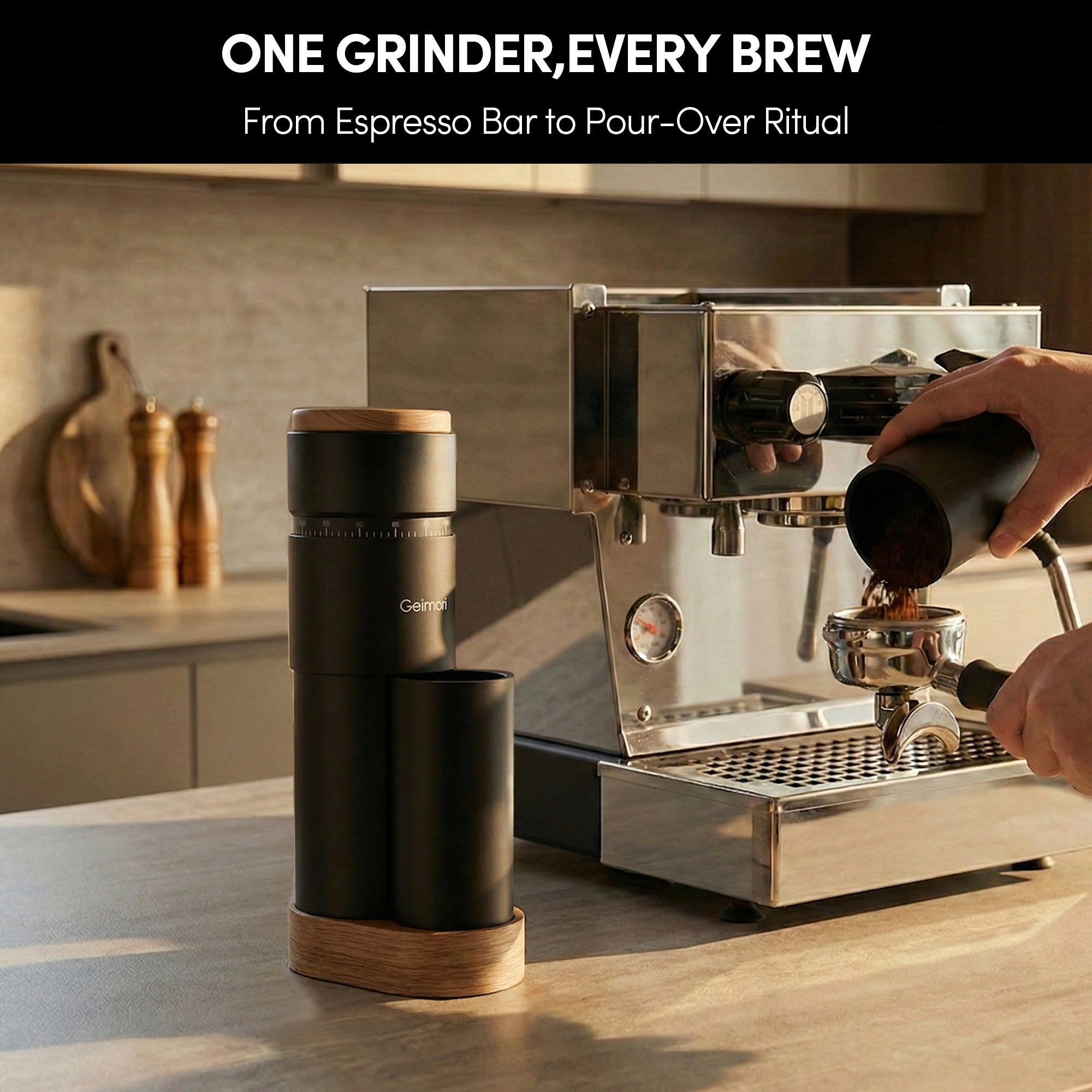 Geimori T38 Plus-The True Pro Grade Portable Coffee Grinder with 38mm Conical Burr, Anti-Static Tech, Stepless Grind Settings, Zero Retention