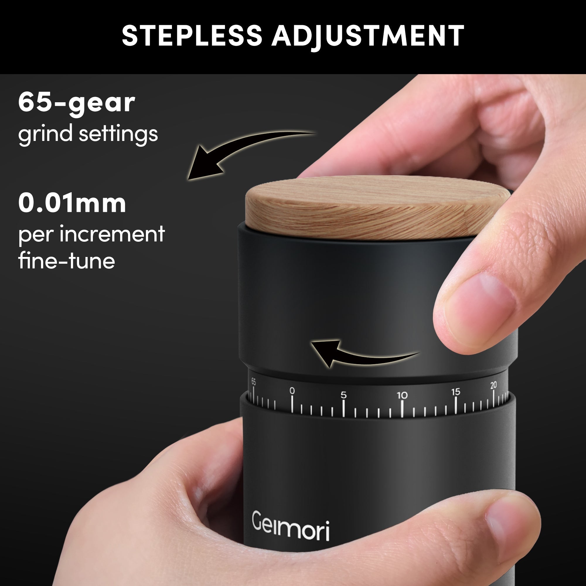 Geimori T38 Plus-The True Pro Grade Portable Coffee Grinder with 38mm Conical Burr, Anti-Static Tech, Stepless Grind Settings, Zero Retention - Wirsh