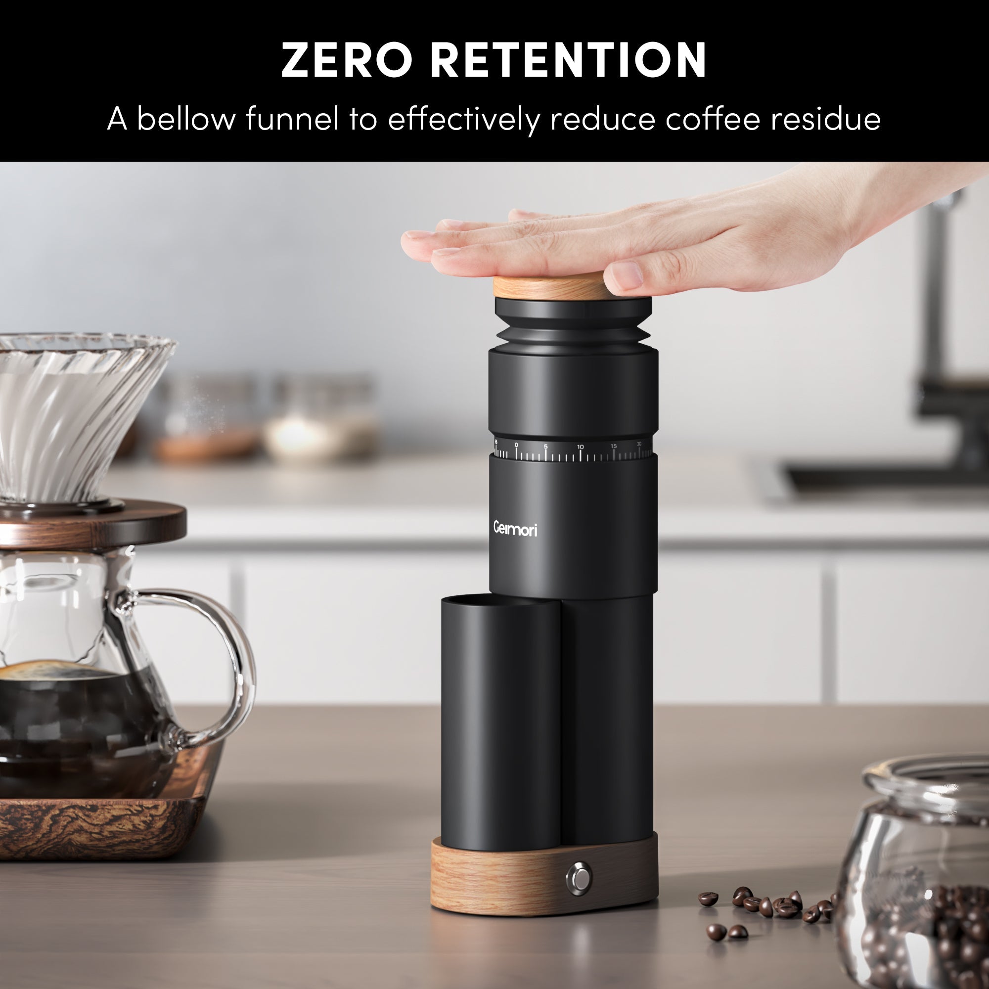 Geimori T38 Plus-The True Pro Grade Portable Coffee Grinder with 38mm Conical Burr, Anti-Static Tech, Stepless Grind Settings, Zero Retention - Wirsh